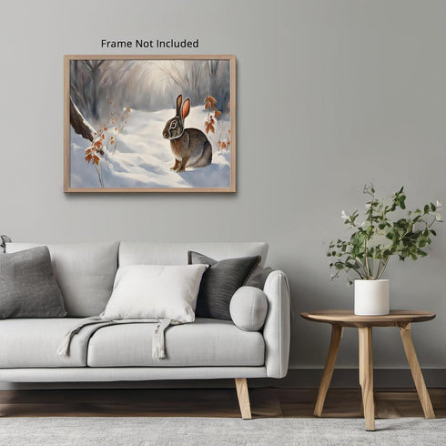 Posterizer 1 pcs-bunny in snowy winter nature-oil painting style 1-Art for Animal Lovers-Landscape & Nature Art-Decor for Home & Office- unframed ...