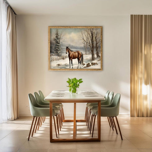 Posterizer 1 pcs-majestic horse in snowy winter scene-oil painting style-1-Art for Animal Lovers-Landscape & Nature Art-Decor for Home & Office- u...