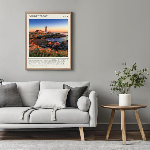 Posterizer 1 pcs-Connecticut United States info-Geography Travel Poster-Adventure Wall Art Gift for Men Women Entrepreneur Teens Decor for Home ...