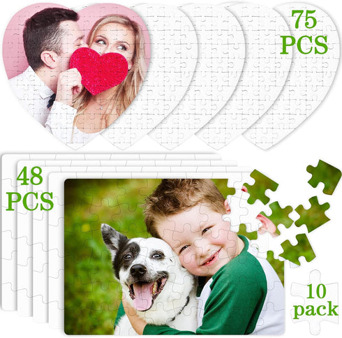 10 Sets Blank Sublimation Puzzle Jigsaw for Kids Rectangle Heart Shaped White DIY Custom Puzzle Heat Press Thermal Transfer Puzzle Pearl Puzzle Bl...