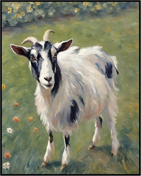 Posterizer 1 pcs- Oil painting style print of a white goat in the grass-Art for Animal Lovers-Floral Botanical Art- Gift for Men Women Teens-Livin...