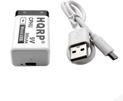 HQRP USB 9V Lithium-Ion Rechargeable Battery, High Capacity 500mAh 9-Volt, 1.5 H Fast Charge, 800 Cycle with Micro USB Cable, Radio Square 6LR61 7...