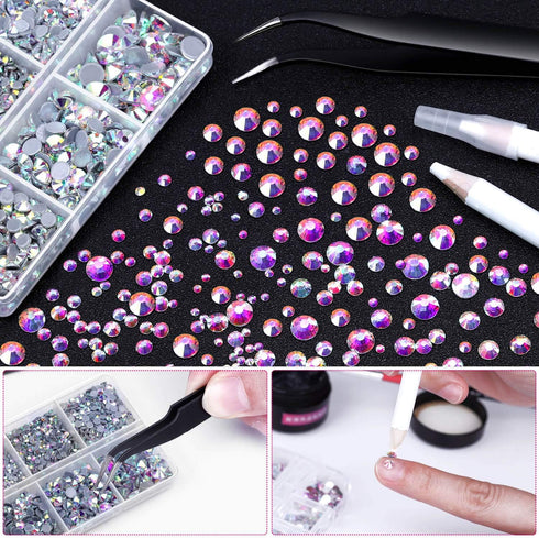 Hotfix Rhinestones, Cridoz 6040Pcs Hot Fix Rhinestones Crystal AB Stud with Tweezers and Rhinestone Picker Tool Pens for Bedazzler Crafts on Fabri...
