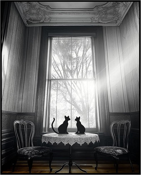 Posterizer 1 pcs-mysterious gothic house-black cats sitting on the table 1-Art for Animal Lovers-Gothic Art-Living Room Bedroom Decor- unframed wa...
