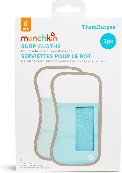 Munchkin® TheraBurpee: 2 Pack Burp Cloths with Built-in Pockets, for use with Colic & Fever Rescue Kit, 1 Blue, 1 Mint,2 Count (Pack of 1)...