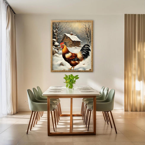 Posterizer 1 pcs-chicken in snowy winter scene-oil painting style -2-Art for Animal Lovers-Landscape & Nature Art-Decor for Home & Office- unframe...