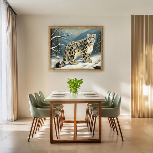 Posterizer 1 pcs-snow leopard in a wintery nature-oil painting style 3-Art for Animal Lovers-Landscape & Nature Art-Decor for Home & Office- unfra...