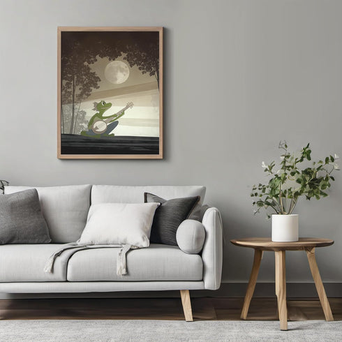 Posterizer 1 pcs-whimsical forest scene-frog playing music 9-Art for Animal Lovers-Fantasy & Fiction Art-Gift for Daughter, Son, Kids- unframed wa...