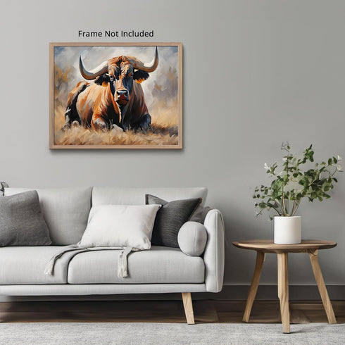 Posterizer 1 pcs- brown bull laying on the ground oil painting style-Art for Animal Lovers- Gift for Men Women Entrepreneur Teen-decor for Bedroom...