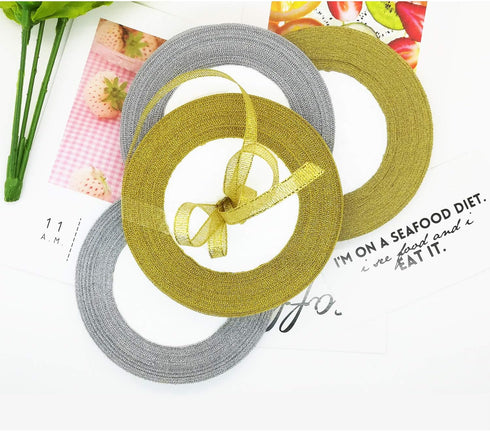 4 Roll Glitter Metallic Ribbon,Gold Silver Glitter Ribbon for Gift Crafters Wedding Party Birthday Wrap Hair Bows Floral Projects Wrapping Decorat...