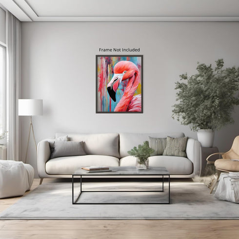 Posterizer 1 pcs- oil painting style pink flamingo close up-Art for Animal Lovers-Gift for Art Lovers-Living Room Bedroom Decor- unframed wall art...