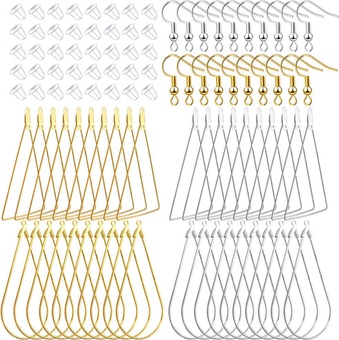 DIY Earring Findings, 40pcs Teardrop and Triangle Shaped Beading Hoop Earring Findings with 40pcs Fish Earring Hooks and 40pcs Clear Earring Backs...