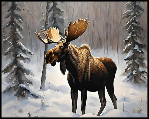 Posterizer 1 pcs-beautiful moose in snowy winter nature 1-Art for Animal Lovers-Landscape & Nature Art-Decor for Home & Office- unframed wall art...