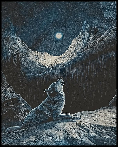 Posterizer 1 pcs-beautiful howling lone wolf under the full moon 2-Art for Animal Lovers Gift for Art Lovers Decorations for Bedroom, Office, Livi...