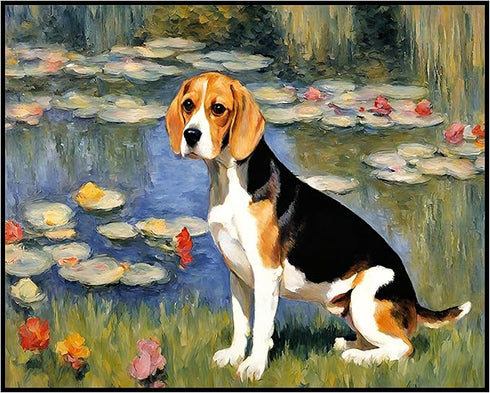 Posterizer 1 pcs- cute dog near a pond-Art for Animal Lovers-Landscape & Nature Art- Living Room Bedroom Decor- unframed wall art...