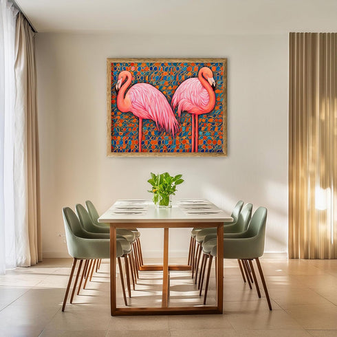 Posterizer 1 pcs- two flamingos with mosaic style background-Art for Animal Lovers- Living Room Bedroom Decor- unframed wall art...