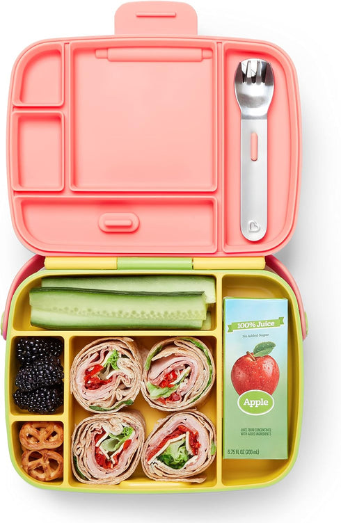 Munchkin Lunch Bento Box for Kids and Toddlers, Includes Stainless Steel Utensils, BPA-Free, 18 Months and Up, Pink/Green/Yellow...