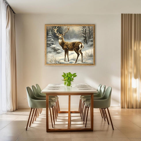 Posterizer 1 pcs-majestic deer in snowy winter scene-oil painting style-9-Art for Animal Lovers-Landscape & Nature Art-Decor for Home & Office- un...