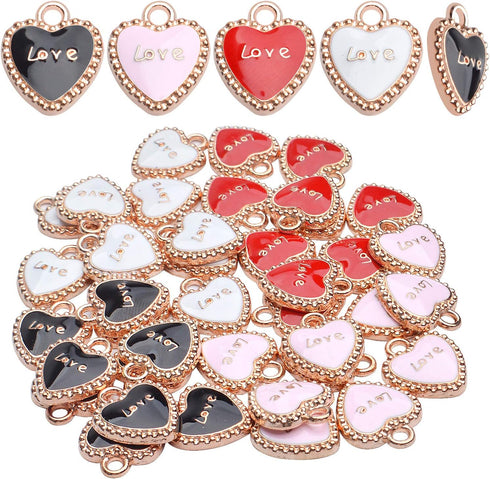 Aylifu Heart Pendant Charms, 40pcs Enamel Love Charms Alloy Heart Shaped Pendants Jewelry Findings Craft Supplies for Necklace Bracelet Keychain M...