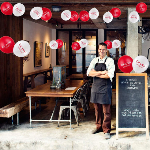 60 Pieces Grand Opening Balloons 12 Inch Double Side Celebrate Business Latex Balloons with 3 Pieces White Ribbons for Ceremony Decoration...