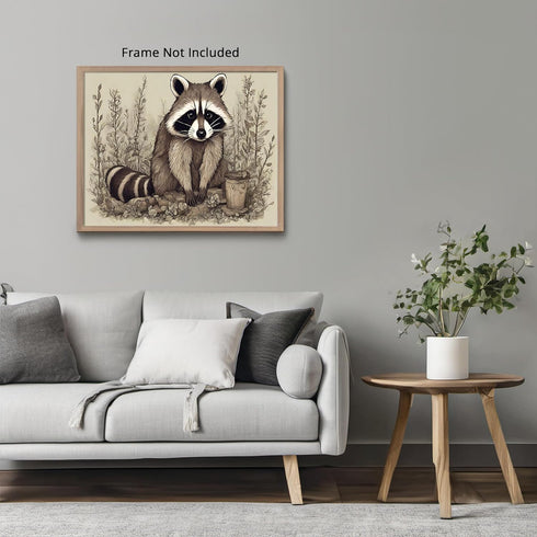 Posterizer 1 pcs- Cute raccoon on the grass next to flowers print-Art for Animal Lovers-Floral Botanical Art- Gift for Men Women Teens-Living Room...