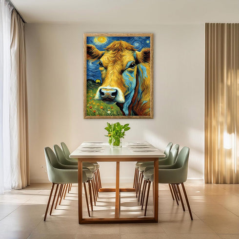 Posterizer 1 pcs- cute cow with starry night inspired background-Art for Animal Lovers-Gift for Art Lovers-Living Room Bedroom Decor- unframed wal...
