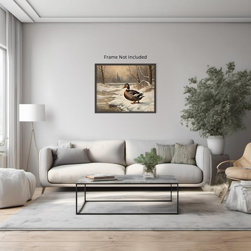 Posterizer 1 pcs-duck in snowy winter nature-oil painting style 2-Art for Animal Lovers-Landscape & Nature Art-Decor for Home & Office- unframed w...