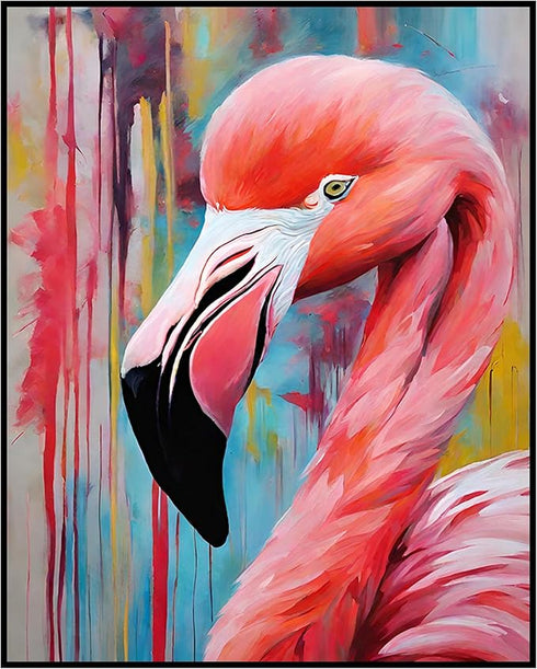 Posterizer 1 pcs- oil painting style pink flamingo close up-Art for Animal Lovers-Gift for Art Lovers-Living Room Bedroom Decor- unframed wall art...
