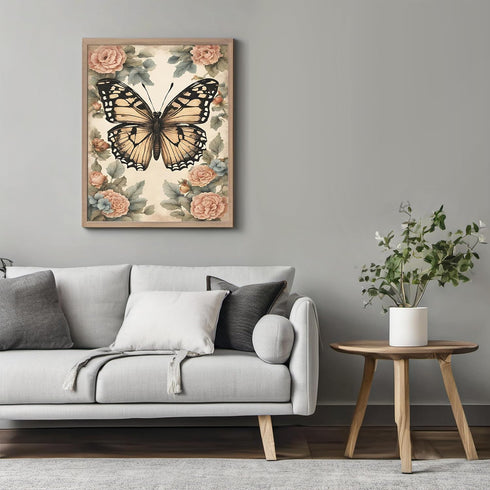 Posterizer 1 pcs- Yellow butterfly and pink pretty flowers-Art for Animal Lovers-Floral Botanical Art-Gift for Men Women Teens-Living Room Bedroom...