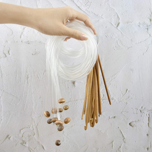 AUEAR, Set of 12 Size Bamboo Knitting Needles Tunisian Afghan Crochet Hook with Plastic Cable 3mm to 10mm Carpet Rug Weave Carbonized (Clear)...