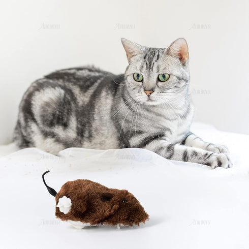 AUEAR, 4 Pack Wind Up Mouse Racing Mini Jumping Rat Plush Mice Realistic Looking Pet with Twirling Tail...