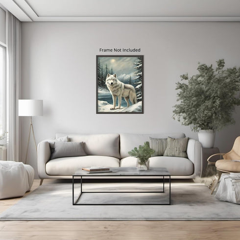 Posterizer 1 pcs-white arctic wolf in snowy nature-oil painting style -4-Art for Animal Lovers-Landscape & Nature Art-Decor for Home & Office- unf...