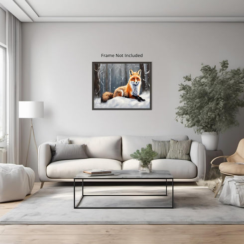 Posterizer 1 pcs-cute red fox in snowy nature in oil painting style-2-Art for Animal Lovers-Landscape & Nature Art-Decor for Home & Office- unfram...