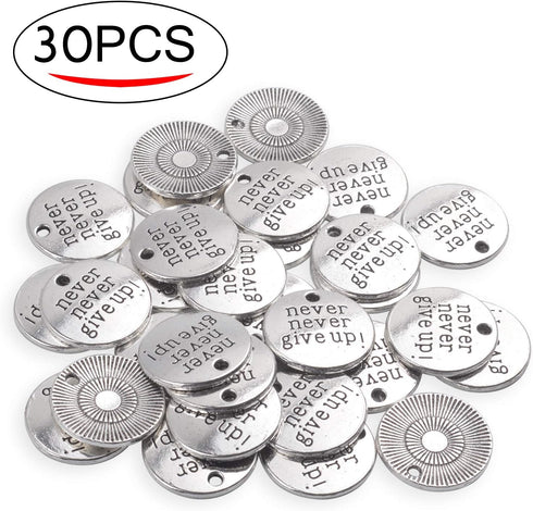 Aylifu 30 PCS of Alloy Inspirational Words Message Charm Pendants never never give up for Crafting Bracelet Necklace Jewelry Making Accessory...
