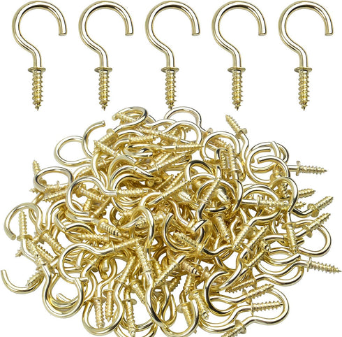 Aylifu Ceiling Screw Hooks, 100 Pieces 3/4 Inch Cup Hooks Screw-in Hooks for Hanging Plants Mug Cup, Gold...