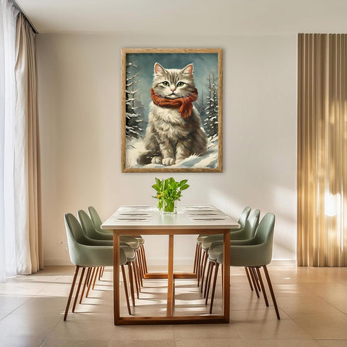 Posterizer 1 pcs-cute kitty cat in snowy winter-oil painting style -2-Art for Animal Lovers-Landscape & Nature Art-Decor for Home & Office- unfram...