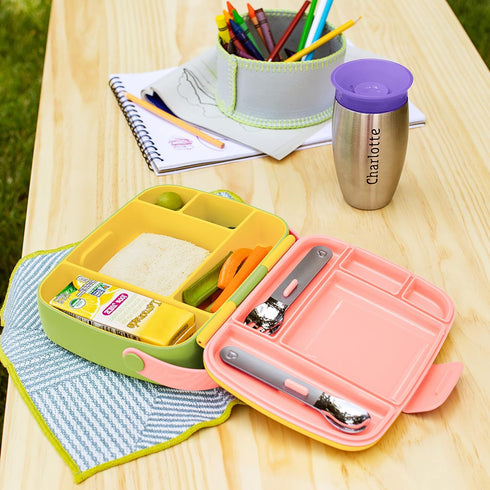 Munchkin Lunch Bento Box for Kids and Toddlers, Includes Stainless Steel Utensils, BPA-Free, 18 Months and Up, Pink/Green/Yellow...