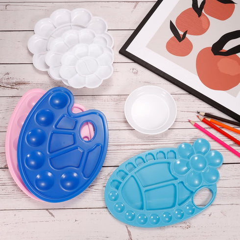 PATIKIL 10 Wells Acrylic Paint Palette, 3 Pack Painting Pallet Holder Oval with Thumb Hole Art Supplies for Painting Drawing, Pink...