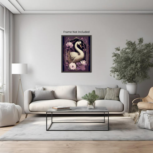 Posterizer 1 pcs-chinoiserie swan art-pink and purple aesthetic-Art for Animal Lovers-Abstract & Modern Art-Living Room Bedroom Decor- UNFRAMED Wa...