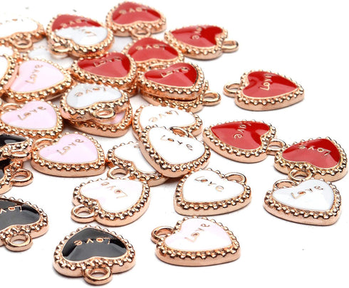 Aylifu Heart Pendant Charms, 40pcs Enamel Love Charms Alloy Heart Shaped Pendants Jewelry Findings Craft Supplies for Necklace Bracelet Keychain M...