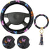 Butterfly Steering Wheel Cover Women Car Accessories Set with Car Cup Holder and Keyring Bracelet Butterflies Design Grip Steering Wheel Cover for...