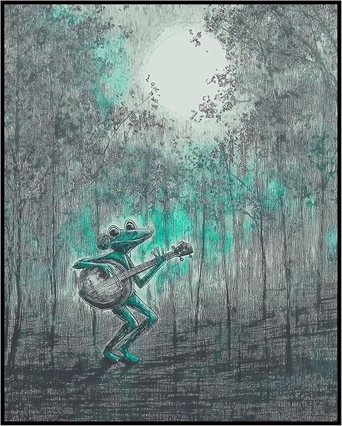 Posterizer 1 pcs-whimsical forest scene-frog playing music 10-Art for Animal Lovers-Fantasy & Fiction Art-Gift for Daughter, Son, Kids- unframed w...