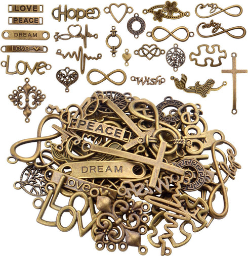 Words Connector Charms, 50 Pieces Mixed Word Letter Connector Pendant Infinity Symbol Link Charms for DIY Necklace Bracelet Jewelry Making - Antiq...