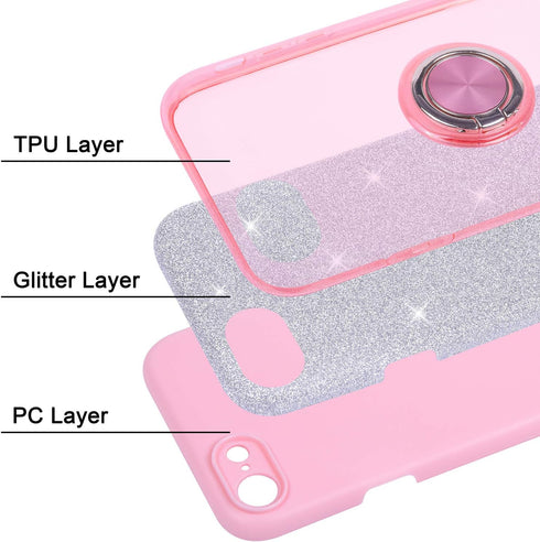 Wisdompro Case for iPhone SE 2022/2020, for iPhone 8, for iPhone 7, Cute Glitter Bling Sparkly Case with Ring Stand, Women Girls Protective Phone ...