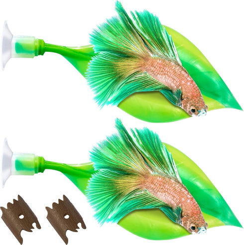 WILLBOND 2 Pieces Silicone Betta Bed Leaf Hammock for Betta Fish, Betta Fish Bed, Practical Resting Spot, No BPA, Comfortable and Safe (Green)...
