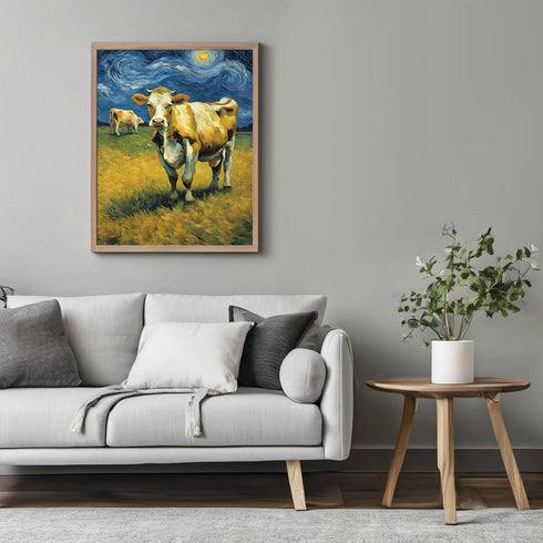 Posterizer 1 pcs- beautiful cows with starry night inspired background-Art for Animal Lovers-Gift for Art Lovers-Living Room Bedroom Decor- unfram...