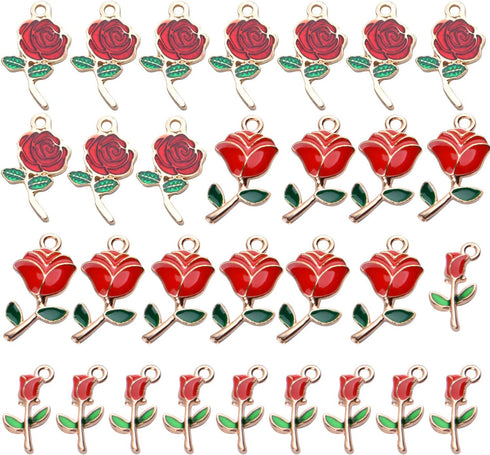 Aylifu 30pcs Enamel Rose Flower Charm Pendant for DIY Jewellery Necklace Bracelet Earring Crafts, 3 Styles...