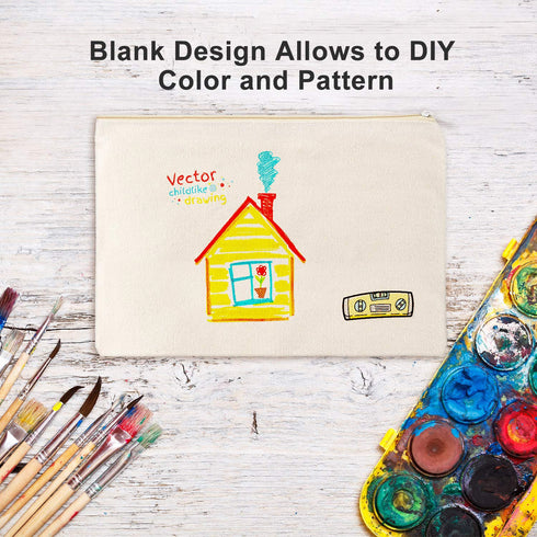 10 Pieces Cosmetic Bag Multipurpose Makeup Bag with Zipper Cotton Canvas Bag Travel Toiletry Pouch DIY Craft Bag (L, Beige)...