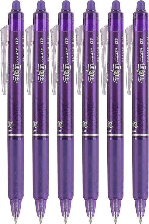 Pilot FriXion Clicker 0.7mm, Erasable Gel Pens, Fine Point, Purple Ink, Pack Of 6...