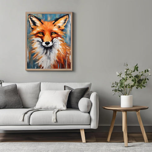 Posterizer 1 pcs- red fox with blue background-Art for Animal Lovers-Gift for Art Lovers-Living Room Bedroom Decor- unframed wall art...